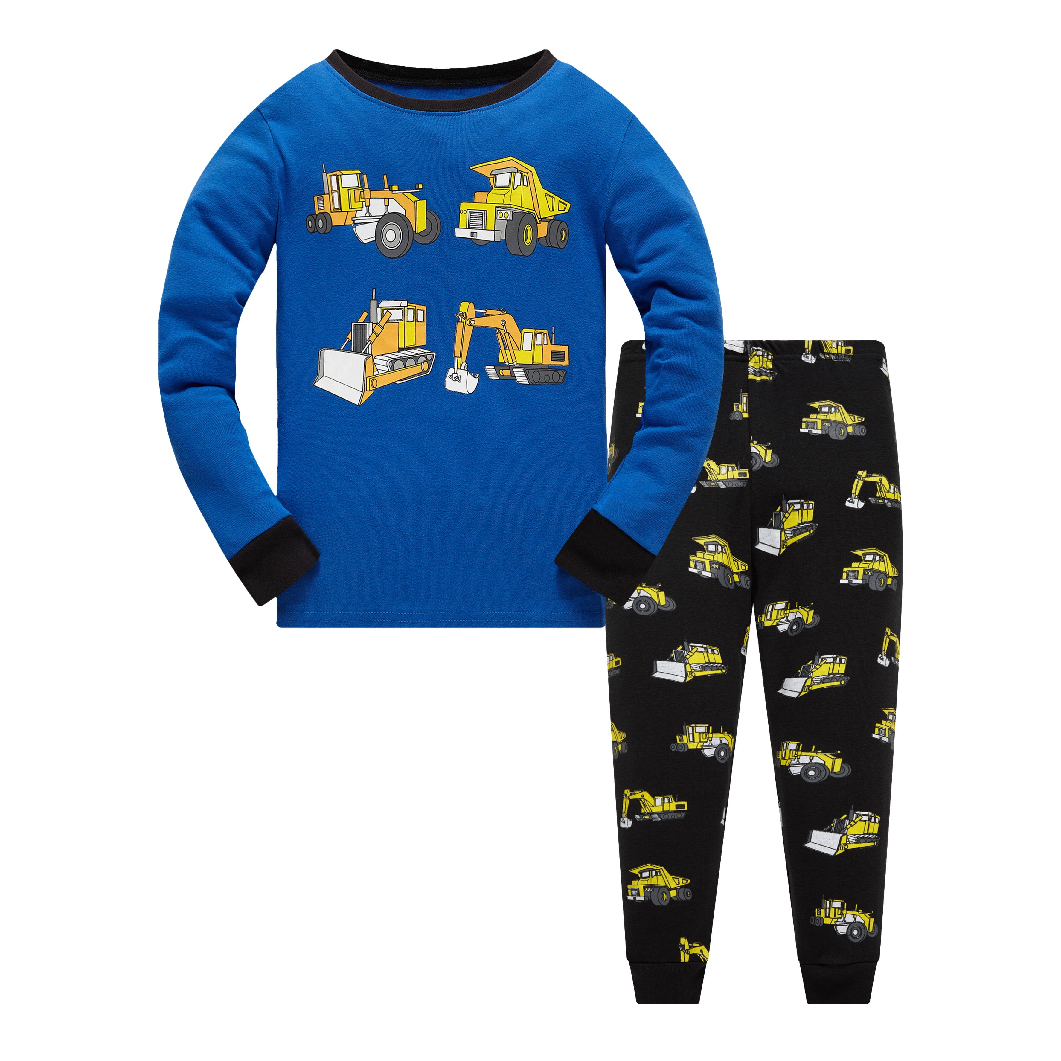 Popshion Little Boys Long Sleeve Pajamas 100 Cotton Toddler Blue Truck