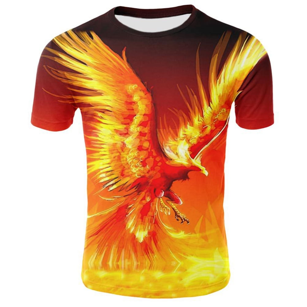 xiaobai Summer Unisex 3D Fire Phoenix Print Short Sleeves O Neck T-Shirt  Casual Tee Top - Walmart.com