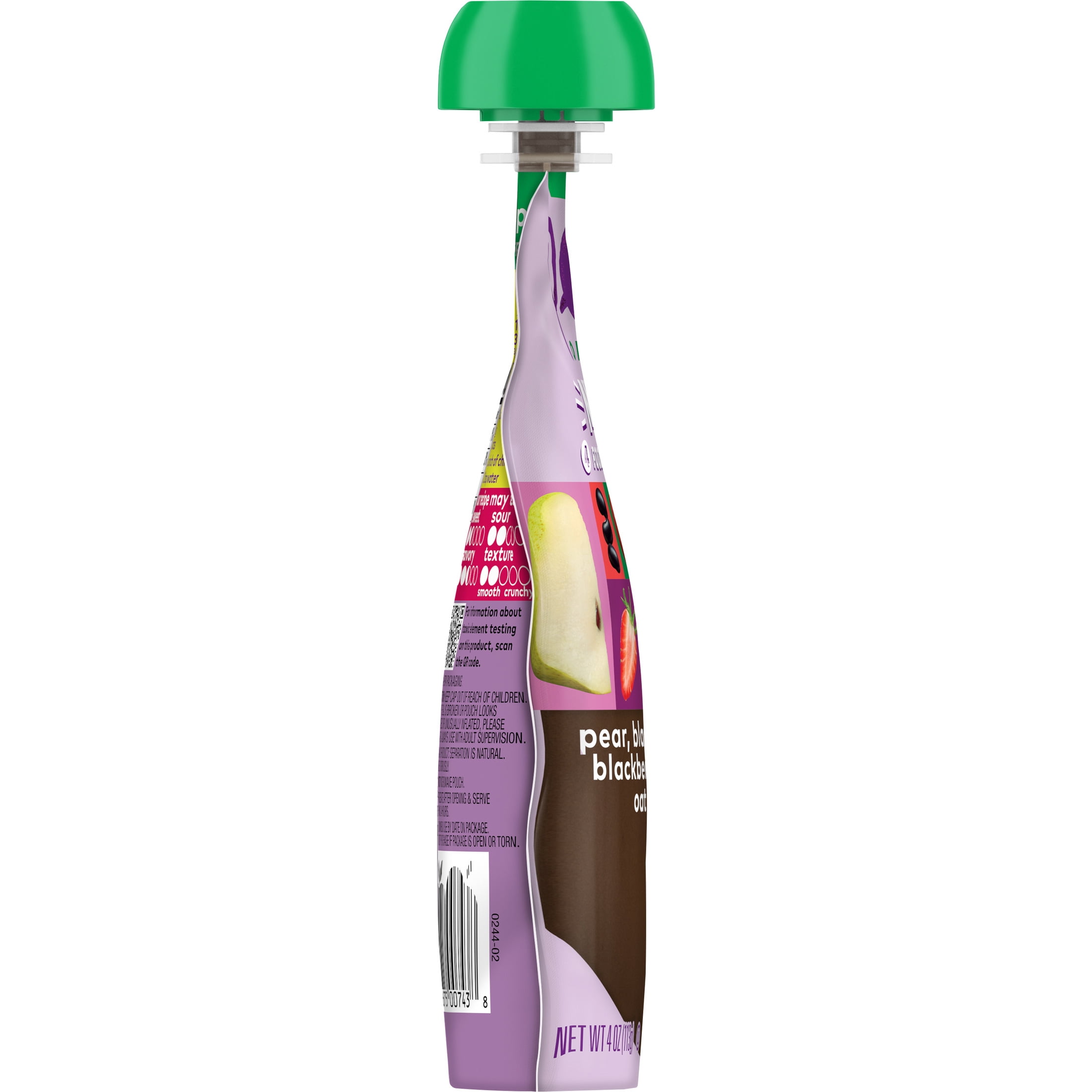 (8 pack) Plum Organics® Mighty 4 Food Group Blend Pear, Black Bean, Cherry, Blackberry, Strawberry, Oat + Spinach 4oz Pouch