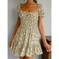 thumbnail image 2 of Summer Women Ruffle Sleeve Sqaure Neck Smocked Sun Dress Casual Boho Beach Floral Mini Dress, 2 of 6