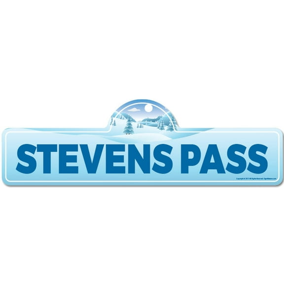 Stevens Pass Street Sign | Indoor/Outdoor | Skiing Skier Snowboarder Décor for Ski Lodge Cabin Mountian House | SignMission personalized gift