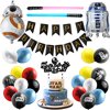 Haooryx 35PCS Galaxy Wars Birthday Party Favor Supplies for Kids, Black Series Birthday Banner Darth Vader Cake Topper Decoration Latex Balloons War Lightsaber BB8 Robot Aluminum Foil balloo