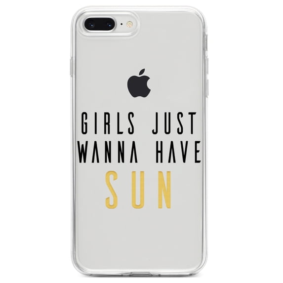 DistinctInk Clear Shockproof Hybrid Case for iPhone 7 PLUS / 8 PLUS (5.5" Screen) TPU Bumper Acrylic Back Tempered Glass Screen Protector - Girls Just Wanna Have Sun