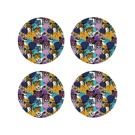 

Junzan Retro Panther Print Coasters for Drinks - Leather Coasters Set of 4 for Coffee Table for Housewarming/Kitchen/Bar/Decor-Round Shape