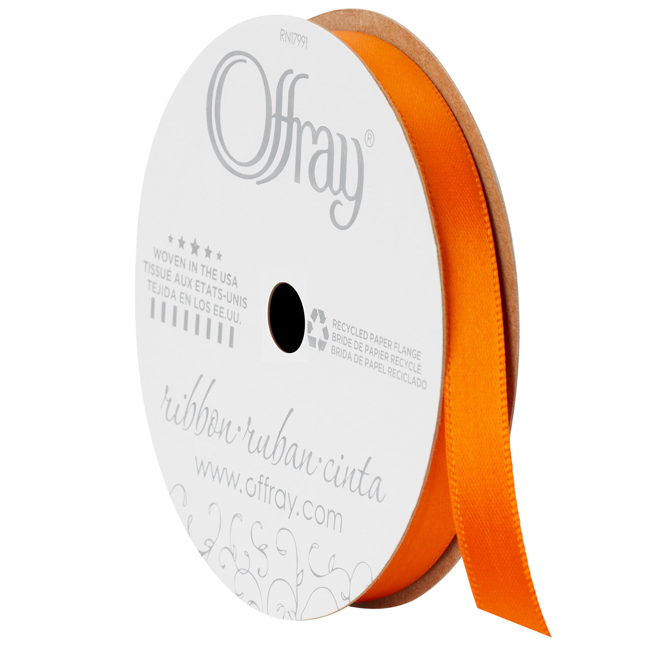 (3 pack) Offray Single Face Satin Ribbon 3/8"X18', Torrid Orange
