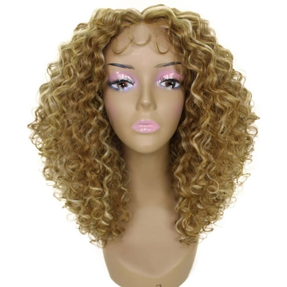 LUXLUXE Precious Curly Curly 17 in Long Lace Front Wig, Heat Resistant Fibers, Multiple Shades of Natural, Dip Dyed, & Blended Colors
