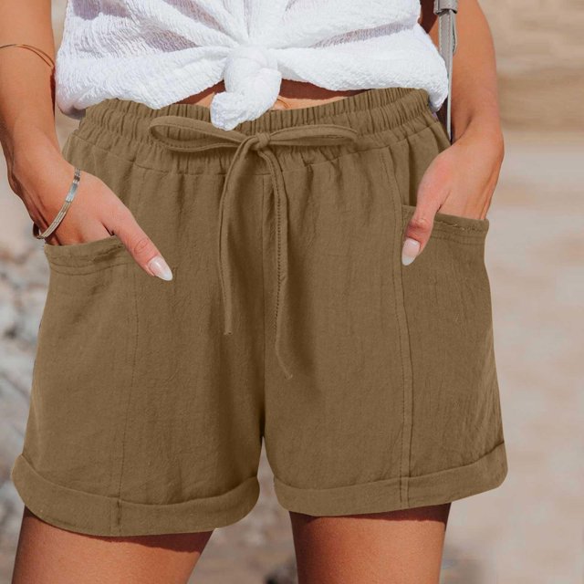 mfyjkho Pantalones Cortos Para Correr, Pantalones Casuales De Lino Con Cordón Y Cintura Elástica Para Mujer, Largos Y Anchos. Pantalones Cortos Deportivos Para Mujer M
