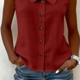 thumbnail image 6 of LNWUY Women's Wrinkle Free Sleeveless Button Down Shirts Blouses Solid Color Business Casual Loose Tank Tops for Work Red XL, 6 of 7