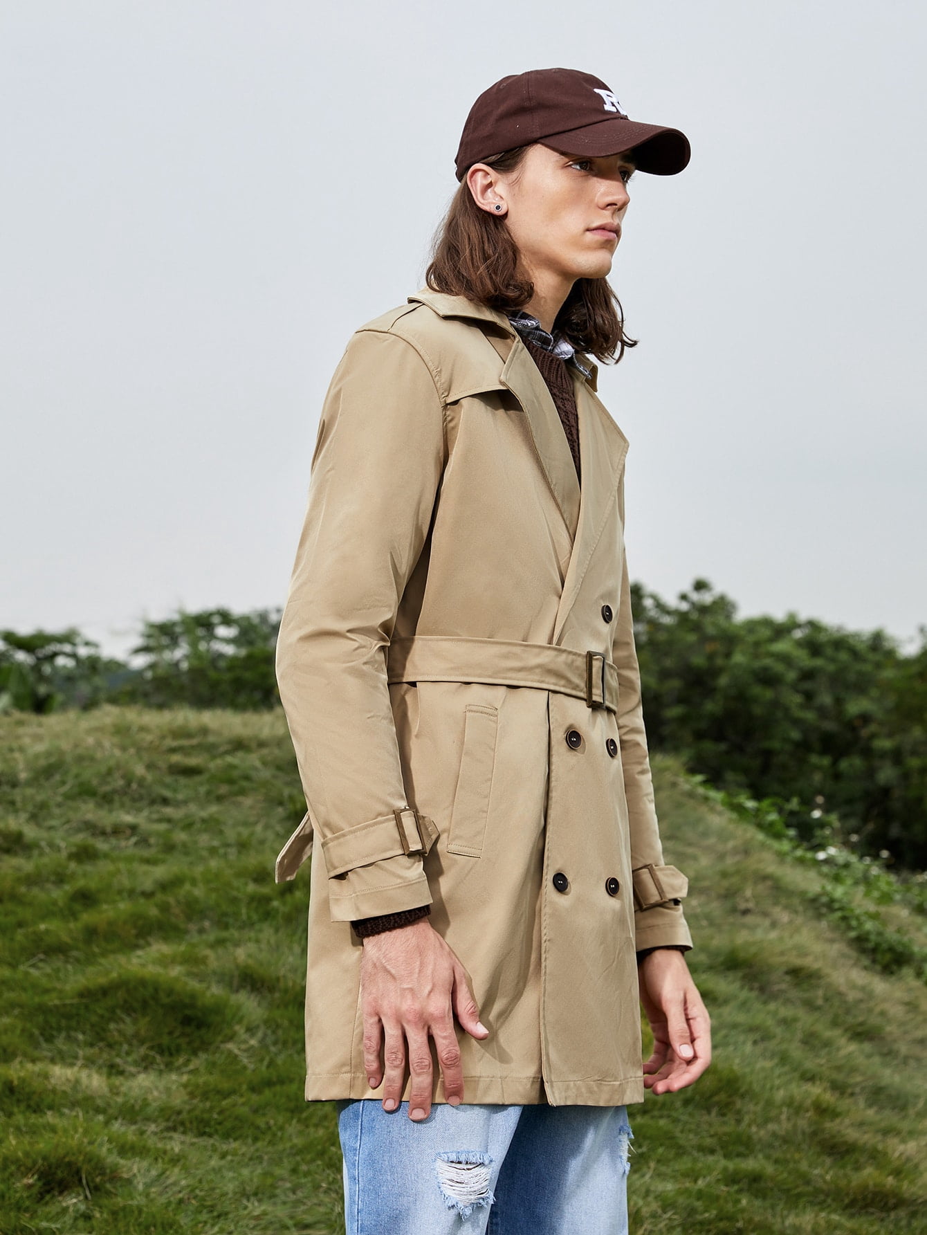 Double Breasted Belted Trench Coat 
