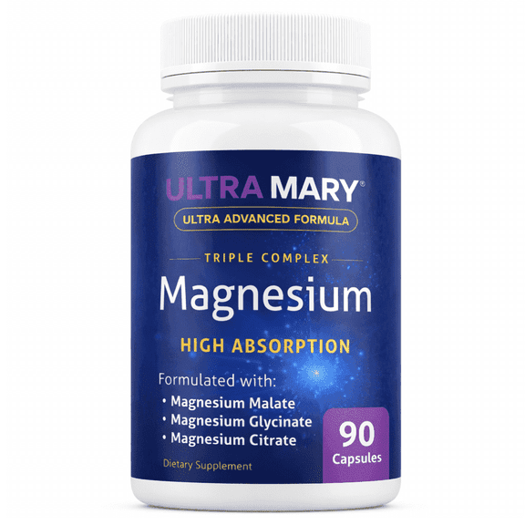 Magnesium Complex-Triple Actio -90 Capsules - High Absorption Magnesium Glycinate, Citrate & Malate - Supports Muscle Relaxation, Calm Mind & Restful Sleep - Bioavailable Daily Mineral Support - by