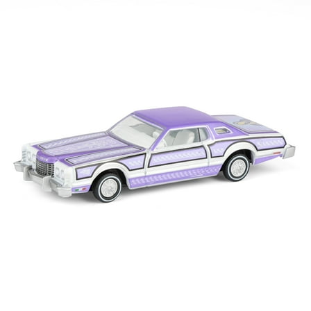 1973 Ford Thunderbird Lowrider Purple Metallic with Graphics and White Interior 1/64 Diecast Model Car by Greenlight