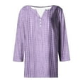 thumbnail image 5 of Tops for Women under $5 3/4 Sleeve V-Neck Printed Button Casual T-Shirt Loose Top Purple M, 5 of 5