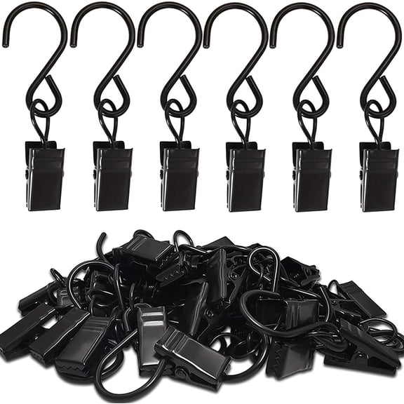 YMWVH Stainless Steel S Hooks Curtain Clips, 50 Pack Hanging Party Lights Clips Hangers Gutter Photo, Art Craft Display, 2.4 Inch Long, Black