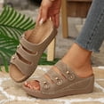 thumbnail image 6 of Yyuenw Triple Strap Buckle Wedge Slide Sandals Women PU Open Toe Slip On Holiday Footwear, 6 of 9