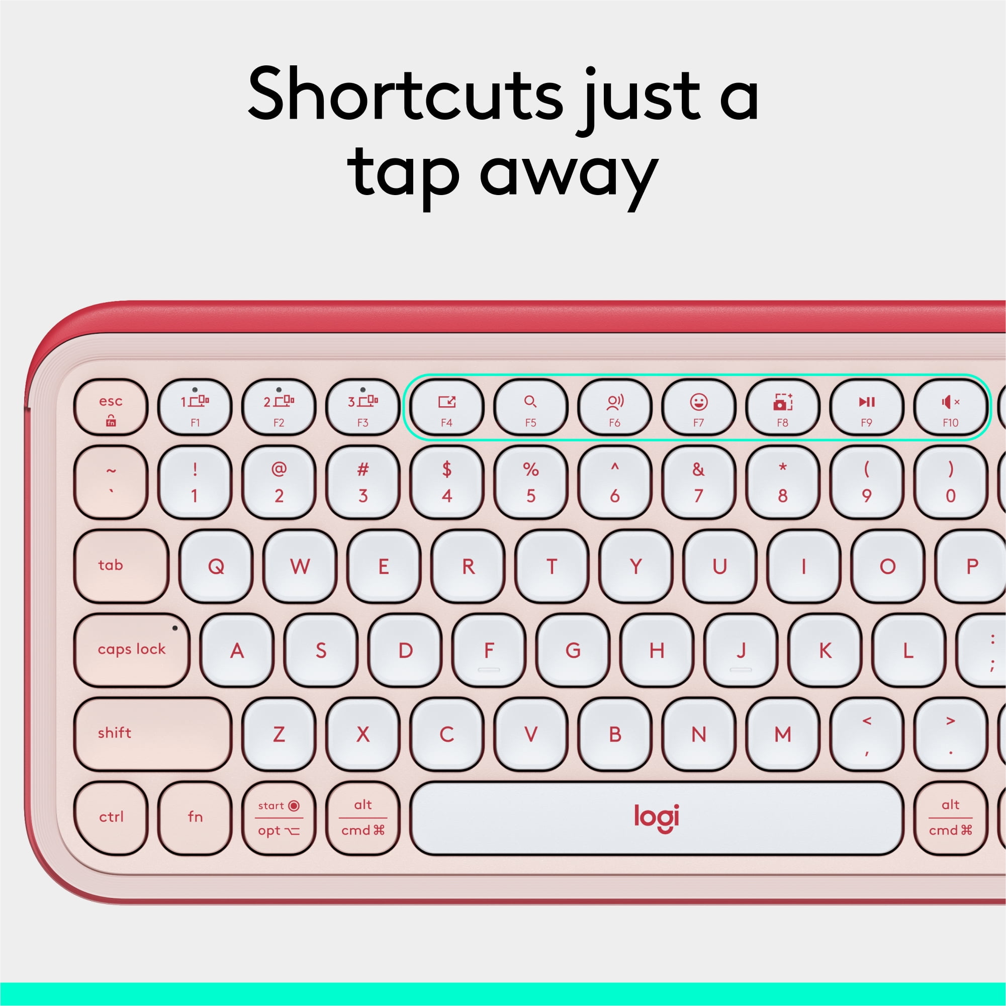 Logitech POP ICON KEYS Wireless Bluetooth Keyboard, Comfortable Typing, Programmable Keys, Rose and Off-White