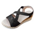 thumbnail image 5 of Rokment Women's Platform Wedge Sandals Beach Stylish Casual Leather Elastic Ankle Strap Espadrilles Chunky Heeled Slingback Dressy Summer Shoes Comfortable Black Size 6.5, 5 of 5