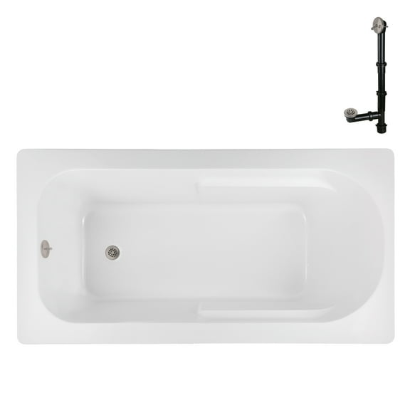 Streamline N-4320-745-BNK 72 in. x 36 in. Acrylic Soaking Drop-In Bathtub in Glossy White, With External Drain in Brushed Nickel
