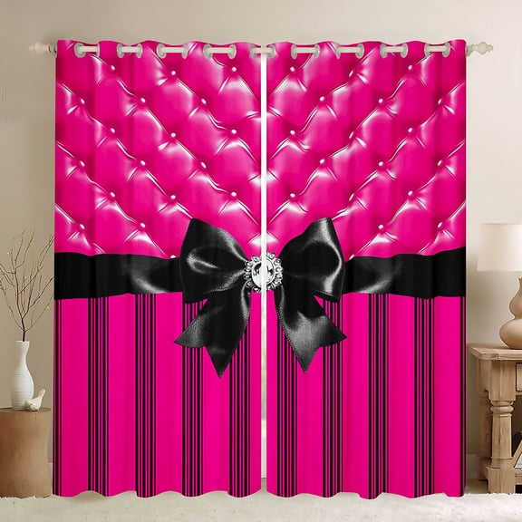 Manfei Fashion Bow Kitchen Curtains,Geometric Lines Art Black Out Curtains Pack of 2 (42x63 Each)