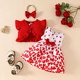 thumbnail image 2 of Gubotare Baby Girl Fall Dress Outfit Girl's 3 Piece Outfits Print Ruffle Sleeveless Dress and Long/Short Sleeve Cardigan Tops Sets Size 2T 3T (Red,2-3 Years), 2 of 9