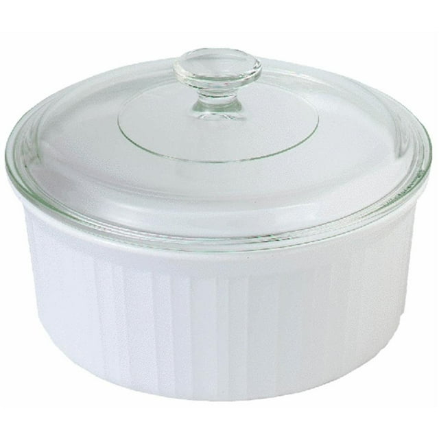 Corningware Juego De Cazuela Blanca Francesa Redonda De 2-1/2 Cuartos Con Cubierta De Vidrio A Juego - Juego De Tapas