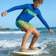 thumbnail image 6 of Nilvkv Boys Swim Set,Boys Bathing Suit,Long Sleeve Hawaiian Print Fast Dry Rash Guard Set Surfing Summer Beach Blue 9-10 Years, 6 of 7