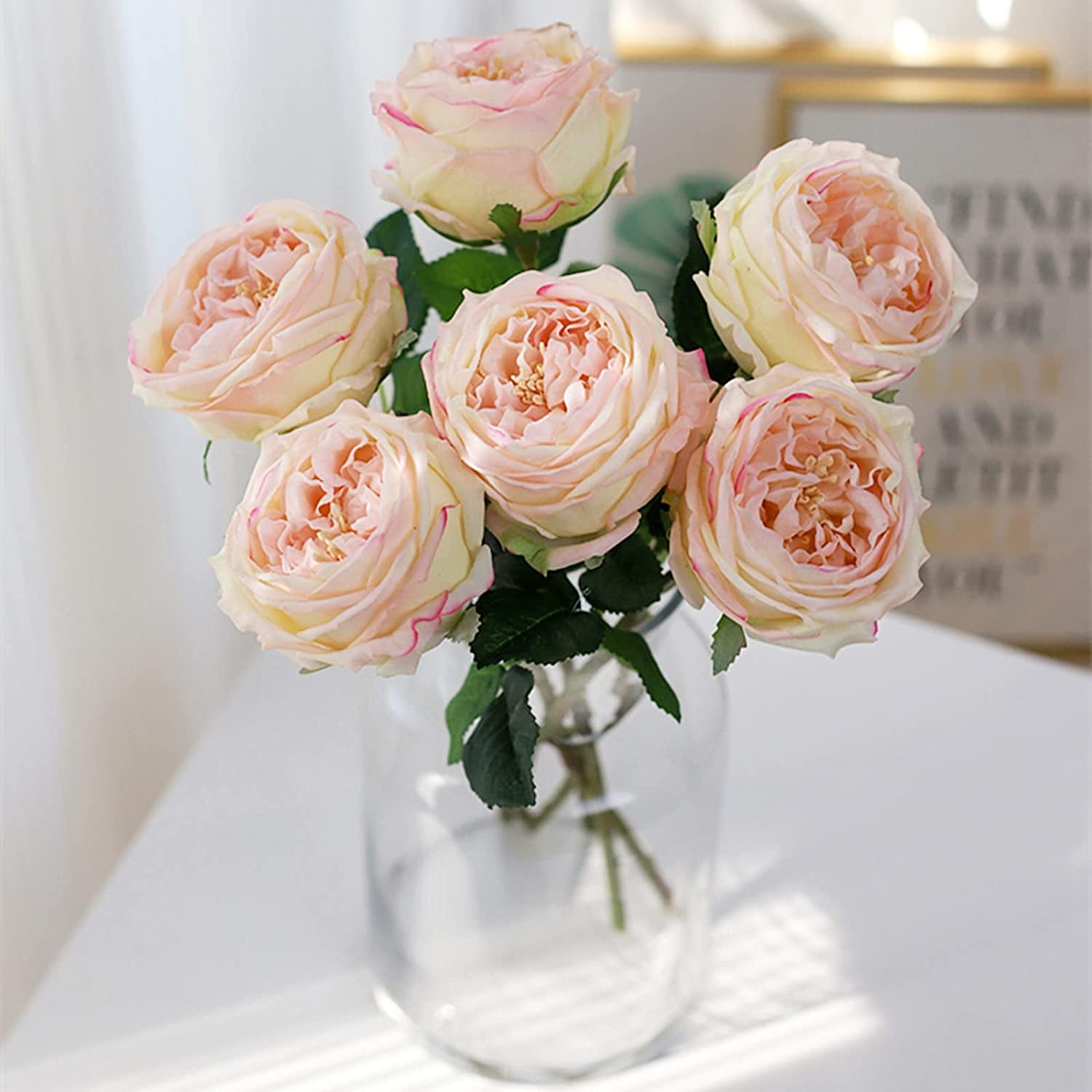 UKELER Fake Flowers Light Pink Realistic Roses Bouquet Spring Fall Winter Artificial Flowers for Home Decor Flower Arrangement Wedding Party Decoration