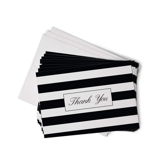 Black & White Striped Thank You Cards - 48 Classic Note Cards with Envelopes - Perfect for Special Events & Businesses