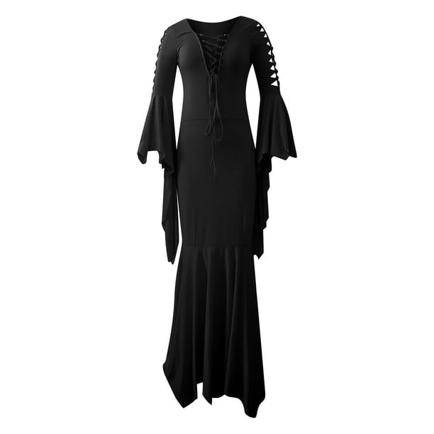 Moda mujer color sólido manga larga hombro retro tiras cadera vestido Fridja nbo1403