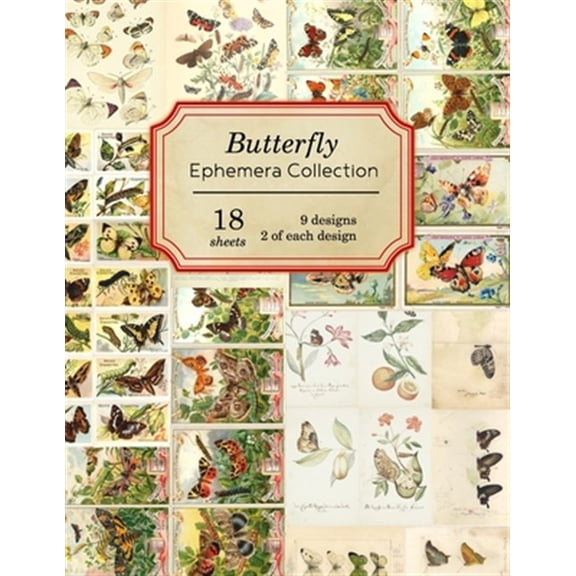 Pre-Owned Butterfly Ephemera Collection: 18 sheets - 9 designs - 2 of each design (Paperback) by Ilopa Journals