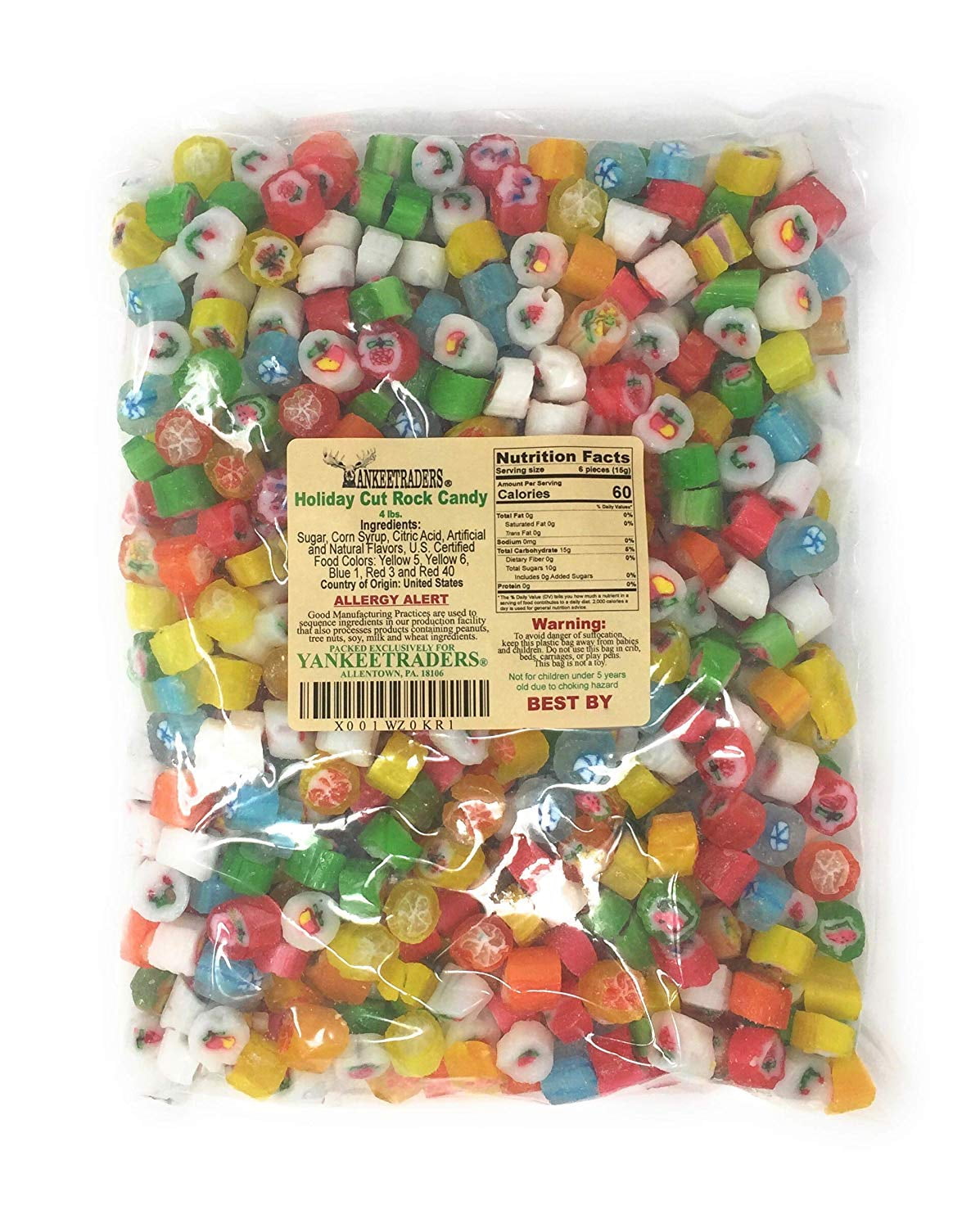 YANKEETRADERS ASSORTED FLAVOR CUT ROCK CANDY, 4 POUNDS