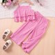 thumbnail image 2 of Odeerbi 1-13 Años Conjunto de Verano Para Niñas Camisola Con Volantes de Algodón Pantalones de Pata Ancha Conjunto de Dos Piezas Camiseta de Rayas Onduladas Pantalones Sueltos Conjunto, 2 of 7