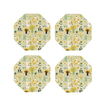 

Tideii Animal Tree for Leather Coasters 4 Pieces Anti-fouling and Anti-scalding Decorative Coasters Suitable for Restaurants Kitchens Coffee Shops-Octagon