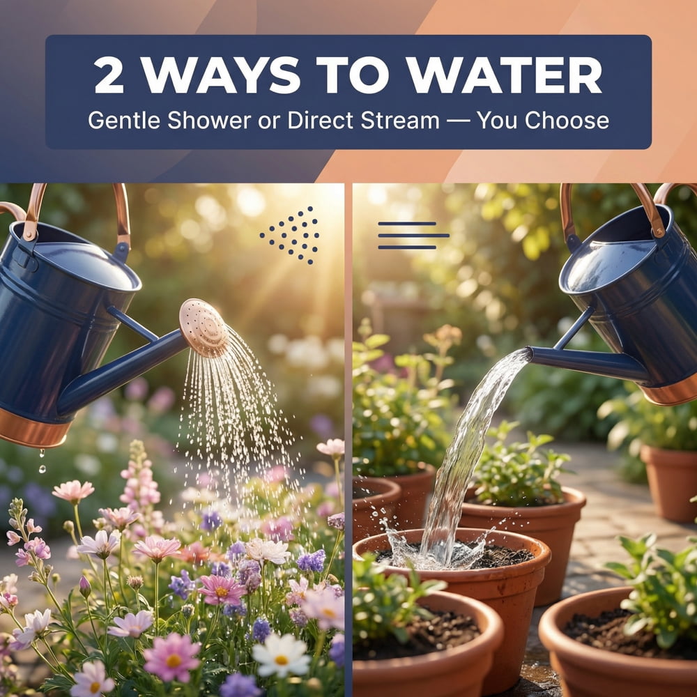 1-Gallon Steel Watering Can with Removable Sprinkler Head Ideal for Indoors & Outdoors, Blue