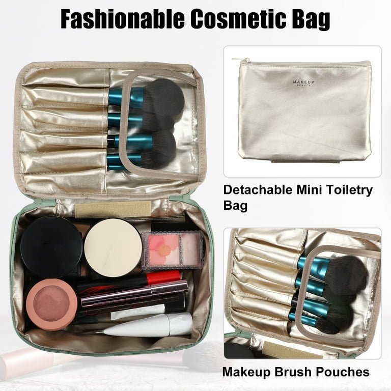 Unique Bargains Green Makeup Bag Cosmetic Travel Bag Large Makeup Bag Make  Up Brush Organizer Bag Toiletry Bag for Women 1 Pc