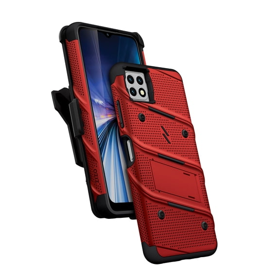 ZIZO BOLT Bundle for Celero 5G Case with Screen Protector Kickstand Holster Lanyard - Red