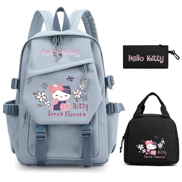 3Pcs/set Hello Kitty Anime Backpack for Girl Boy Children Lunch Bags Student Teenager Bookbag Schoolbag Knapsack Women Rucksack