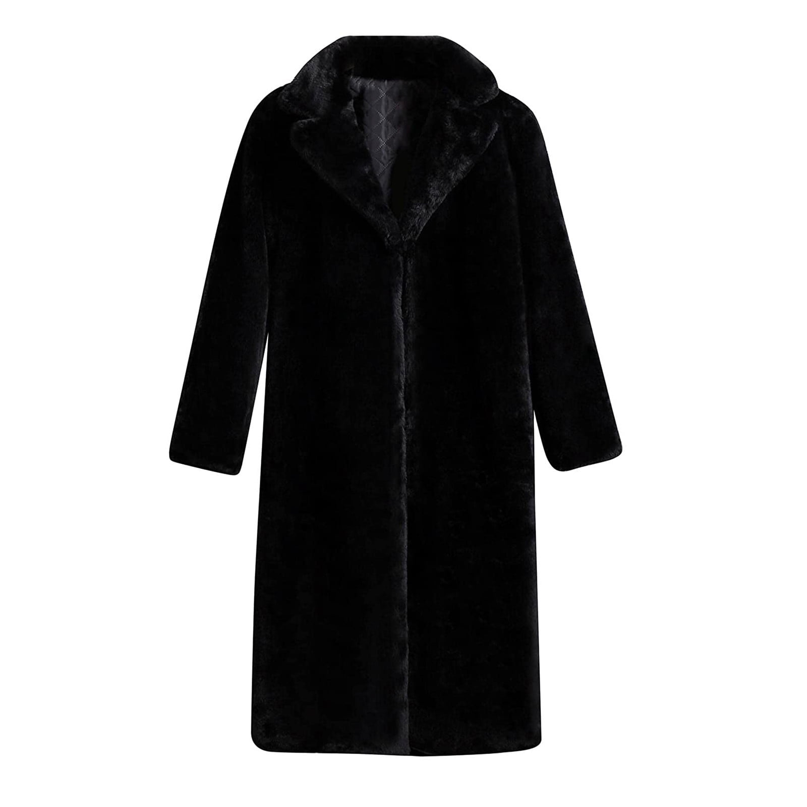 BiZtdJrK Limited Time Sales Of The Day Womens Faux Fur Coat Winter Warm Thickened Trench Coats Plush Open Front Fleece Cardigan Jackets Solid Color Long Overcoat Black L