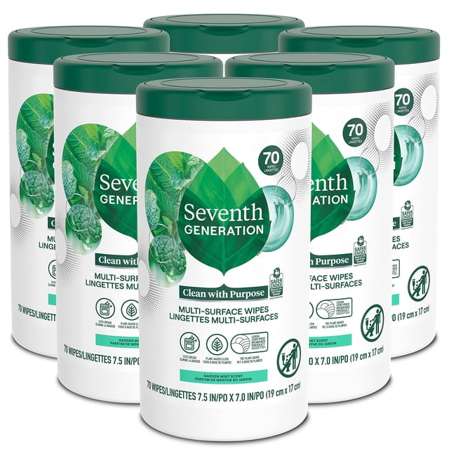 Seventh Generation Lingettes Multi-Surfaces, Parfum Menthe Jardin, 70 Unités, Lot de 6