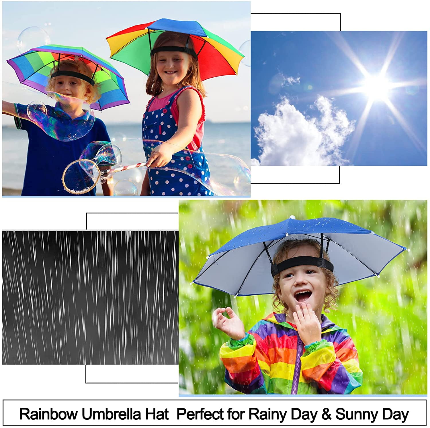 Sunjoy Tech Umbrella Hat, 25 inch Hands Free Umbrella Cap Anti-Rain Cap for Adults and Kids, Fishing Golf Gardening Sunshade Outdoor Headwear