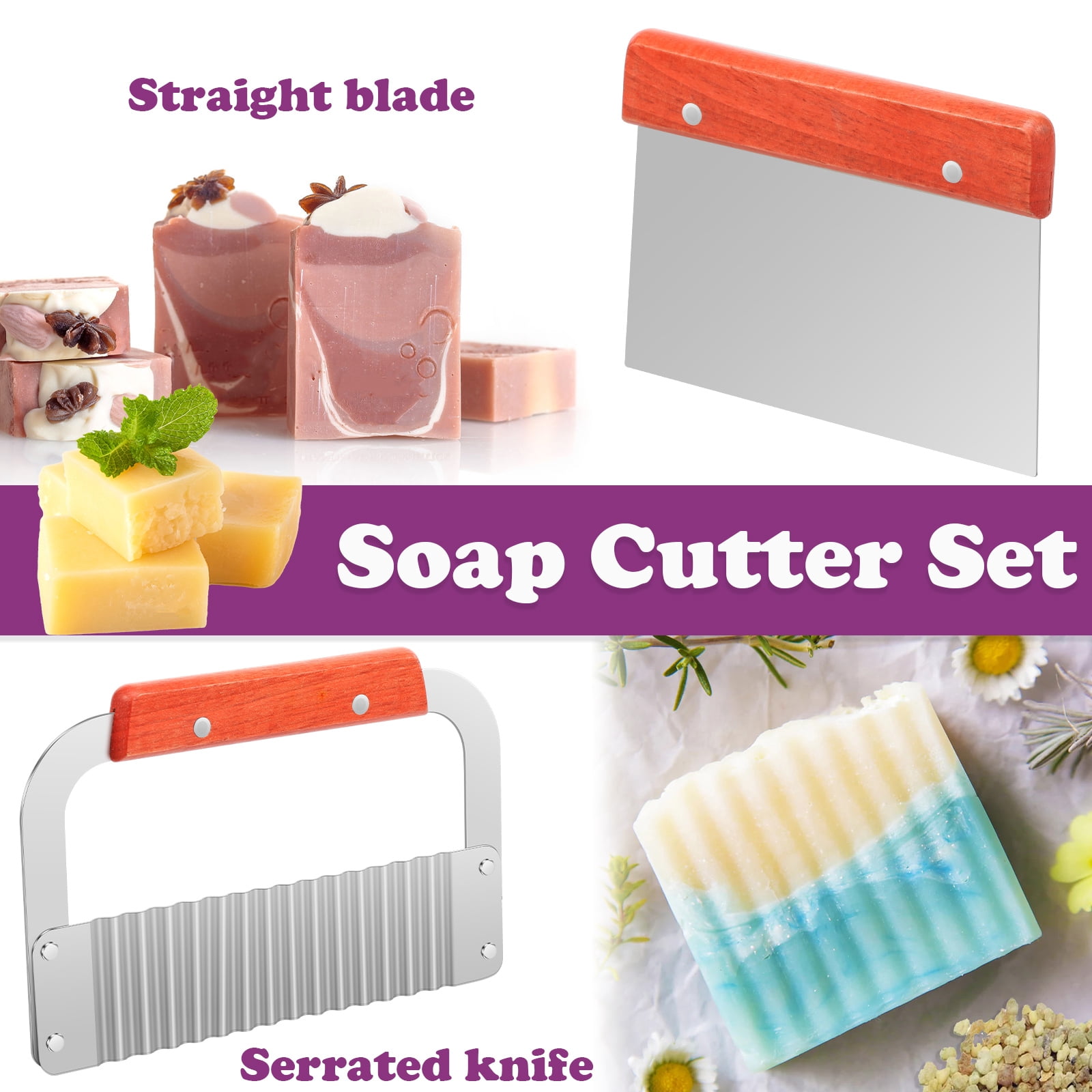 Toorise 40.58oz Silicone Soap Mold with Wooden Box Stainless Steel Straight and Wavy Cutter Complete Soap Making Supplies Kit for DIY Cold Process Making