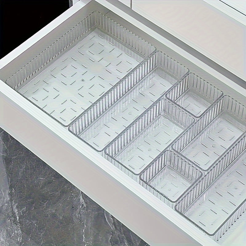 7pcs Clear Drawer Organizers Set, 4 Sizes Plastic Vanity Drawer Organizers And Storage Bins, Desk Drawer Organizer Trays For Makeup, Bathroom And Kitchen