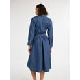 thumbnail image 2 of Free Assembly Women's Belted Denim Midi Shirtdress with Long Sleeves, Sizes XS-XXL, 2 of 4