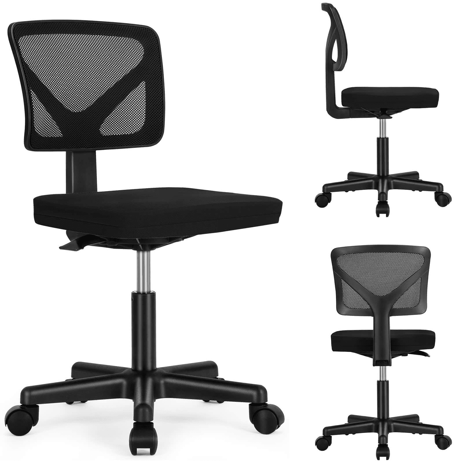 MAYEERTY Home Office Desk Chair, Armless Mesh Computer Chair Small Space Swivel Adjustable Low Back Task Chair for Teens/Adults, Black