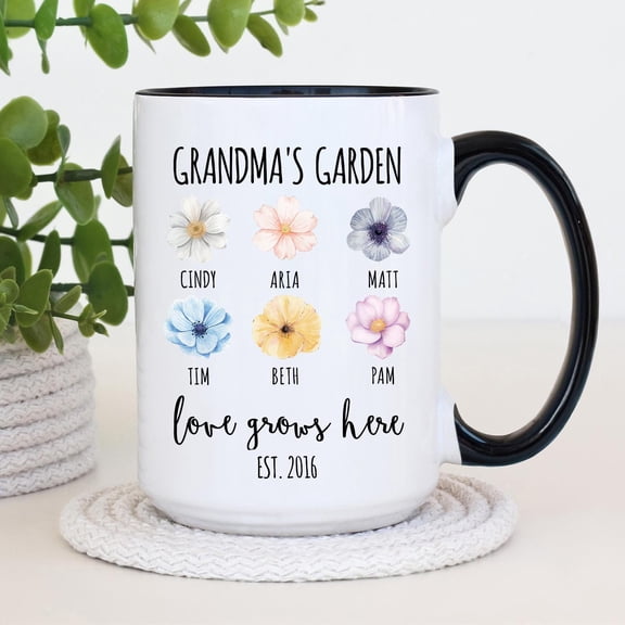 Grandmas Garden Personalized Grandma Coffee Mug, Custom Grandkids Name Cup, Nana/Grammy Gift
