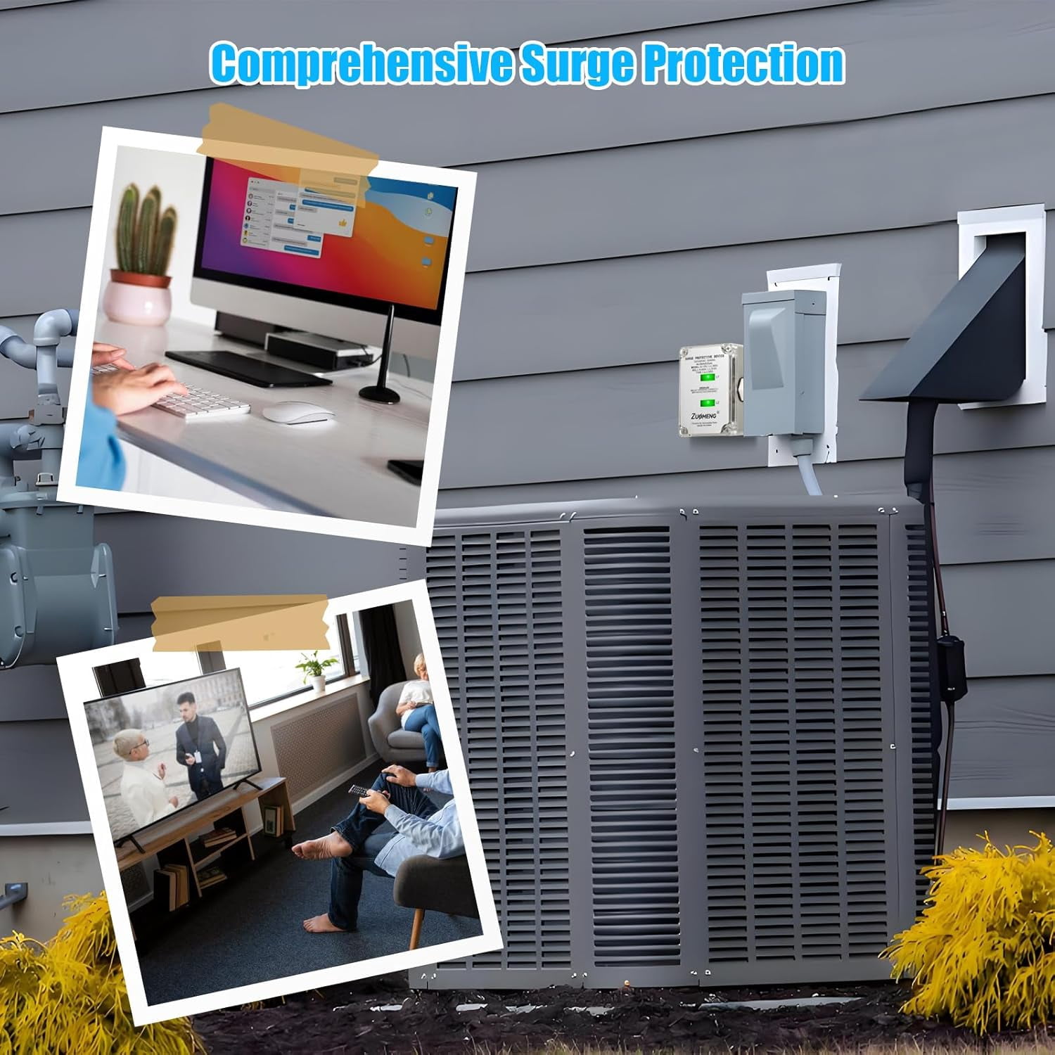 Zuomeng 120/240VAC HVAC Surge Protector, 20kA Absorption, Dual LED Indicators, 3 Protection Types