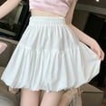 thumbnail image 3 of Felirenzacia Women Bubble Mini Skirt Ruched High Waist A Line Short Skirt Ruffle Hem Slim Fit Skater Skirts, 3 of 5