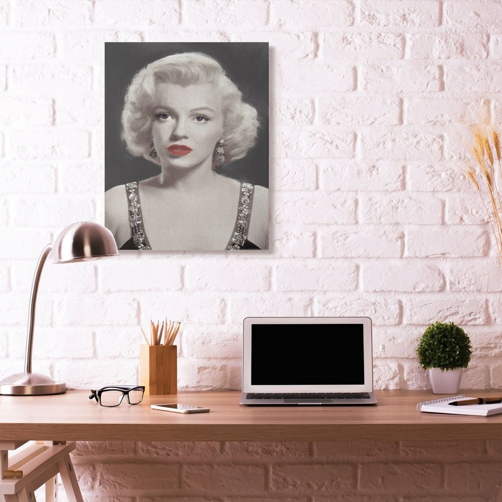Stupell Industries Marilyn Portrait Black And White Vintage Hollywood Movie Star Classic Illustration Canvas Wall Art by Jadei Graphics