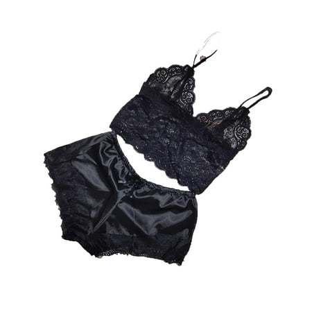Tao Tao Women Sleepwear Lace Pajamas Set Shorts Nightwear Camisole Short Sets Babydoll Black S