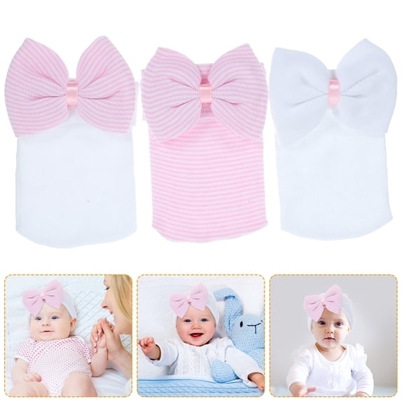 LOLIPPYY 3pcs Newborn Girl Hats White Yarn Beanie for Parents with Daily Wear