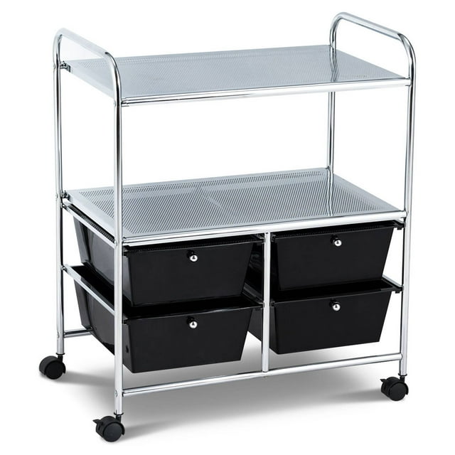 Costway 4Drawer Rolling Storage Cart shelf Scrapbook Paper Office School Organizer Black